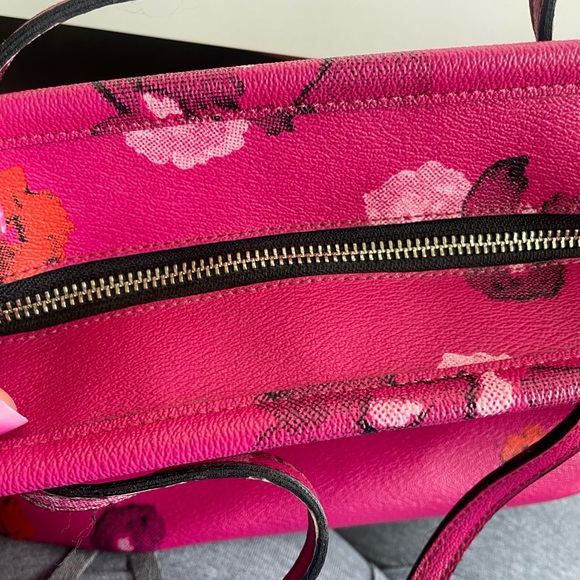 Coach Leather Fuschia Pink City Tote w/ Vibrant Floral Shoulder Bag - Picture 4 of 15